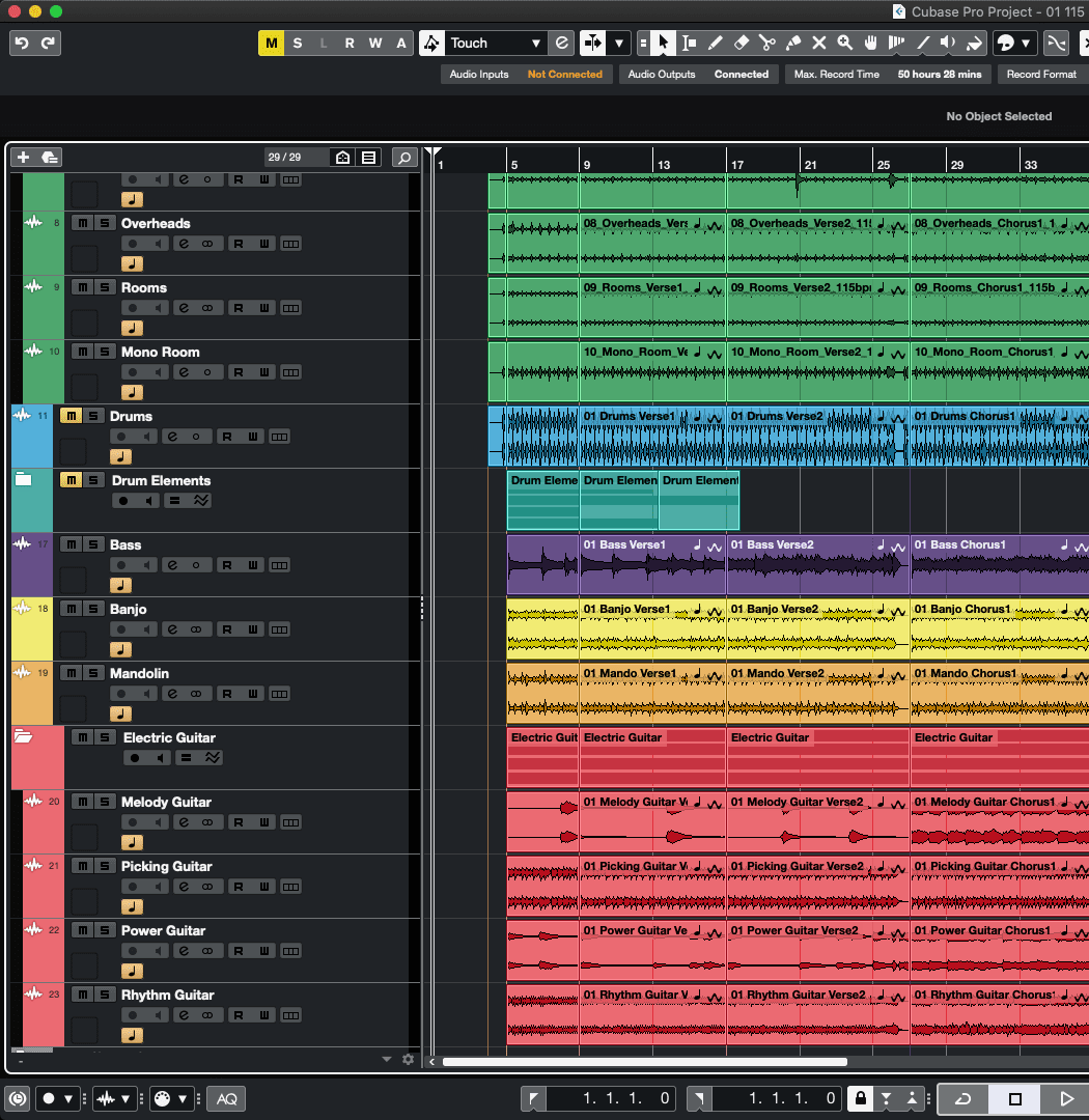 DAW screenshot placeholder - Cubase sections view