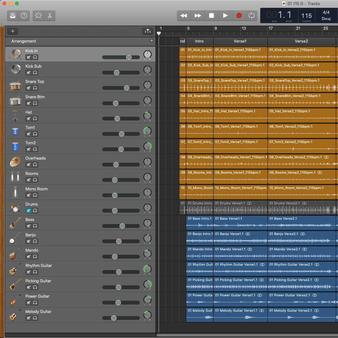 DAW screenshot placeholder - GarageBand arrangement view