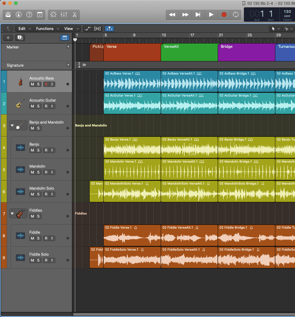 DAW screenshot placeholder - Logic Pro sections view