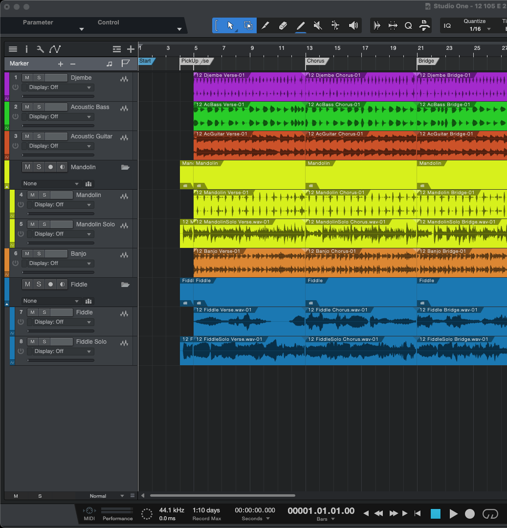 DAW screenshot placeholder - Studio One arrangement view