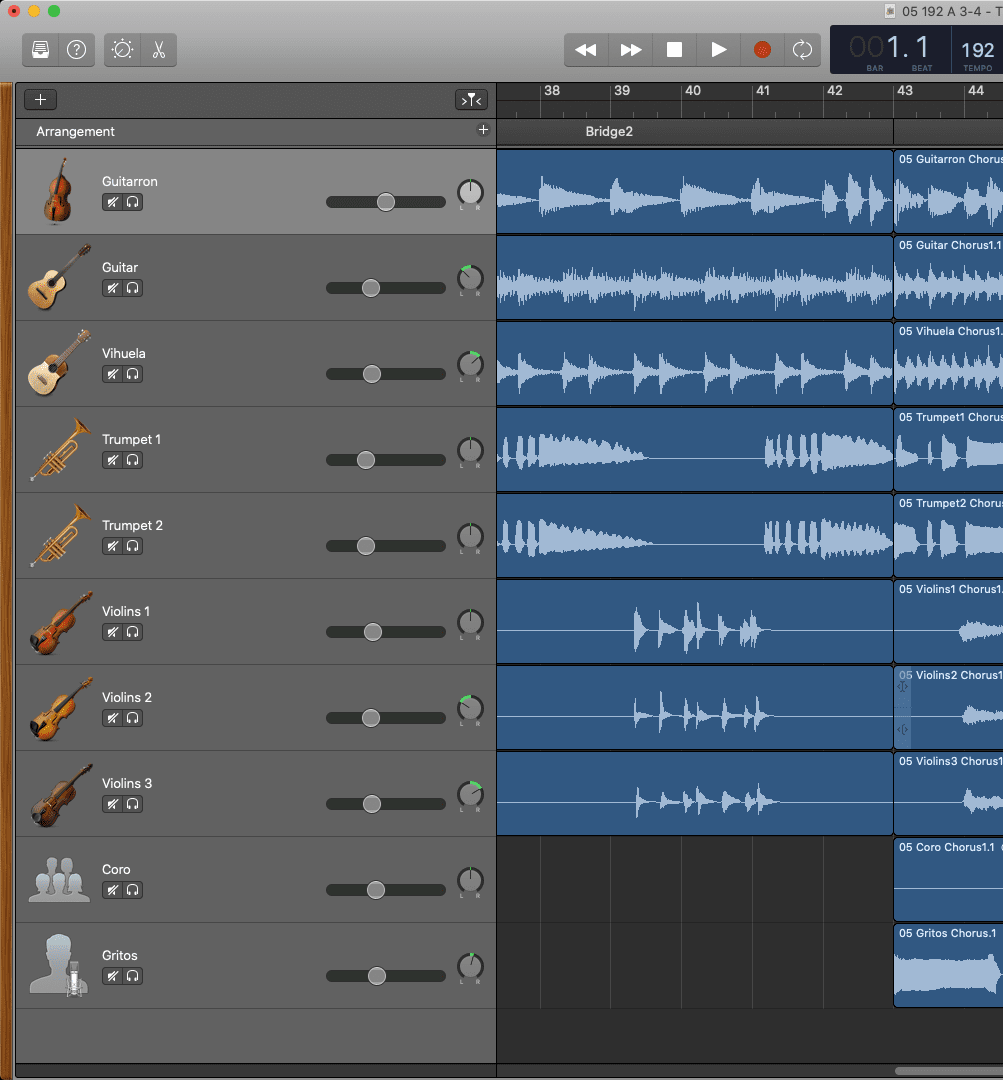 DAW screenshot placeholder - GarageBand sections view