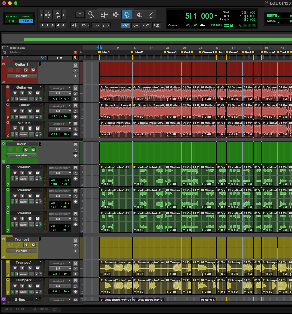 DAW screenshot placeholder - Pro Tools sections view
